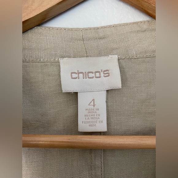 CHICO’S 100% LINEN Metallic Gold Drape Open Cardigan Jacket Blazer Formal Casual - Picture 10 of 11